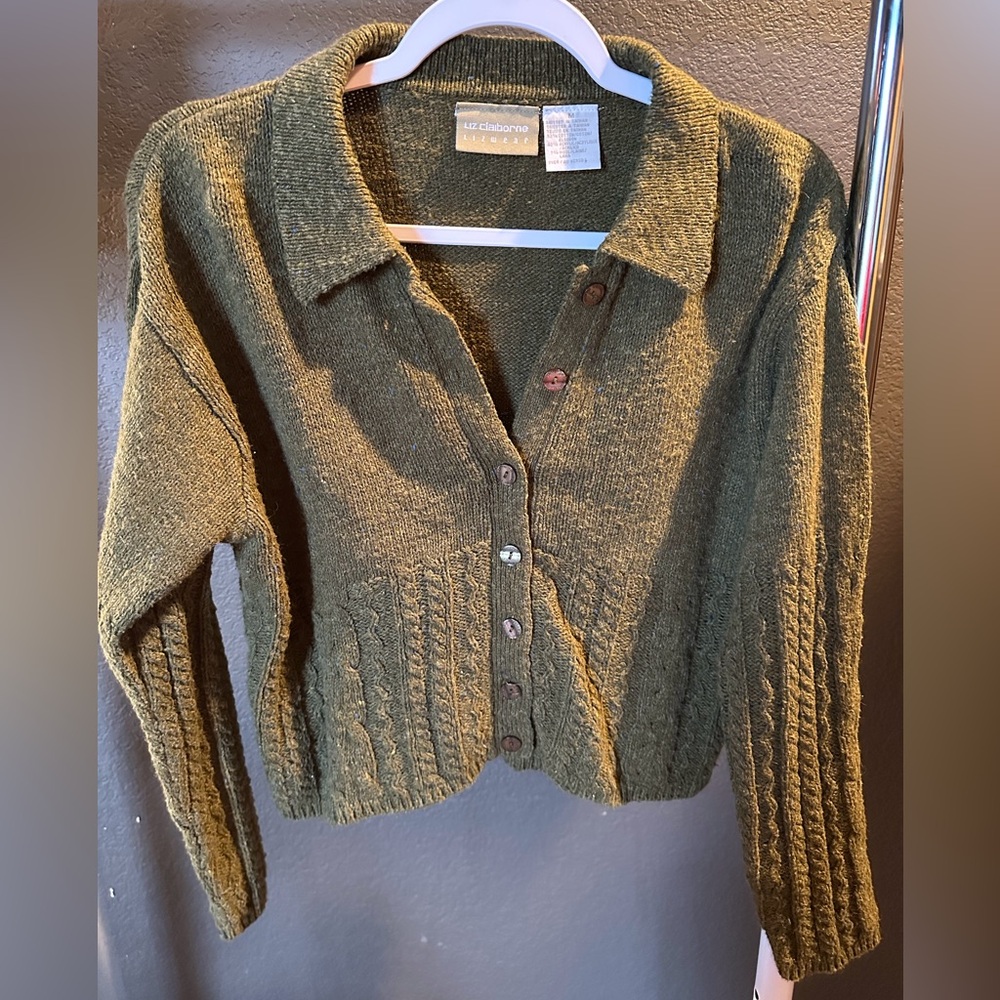 Liz Claiborne Olive Cardigan Sweater